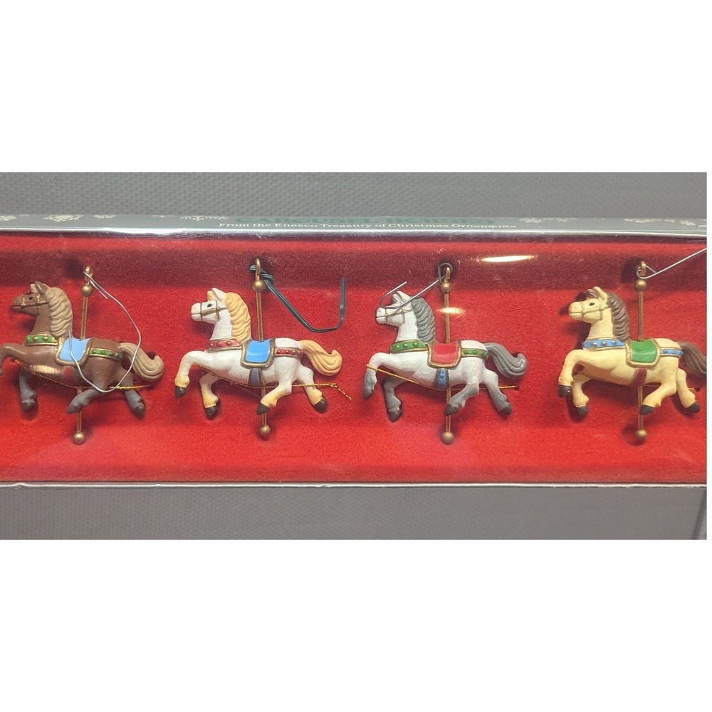 VTG 1982 Treasury of Christmas Carousel Horse Ornament Set of 4 Enesco E-6980